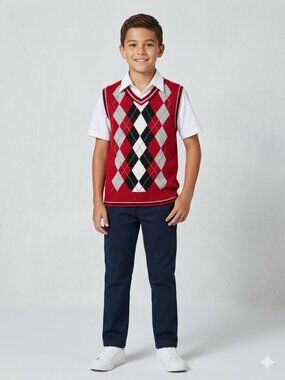 George Boys Red Argyle Knit Sweater Vest - Youth Size 8 (M) EUC